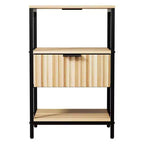 Table de Chevet Karl Home de 38 cm de Large - 1 Tiroir, 2 Étagères, Prise Électrique US - lot de 2