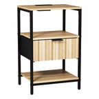 Table de Chevet Karl Home de 38 cm de Large - 1 Tiroir, 2 Étagères, Prise Électrique US - lot de 2