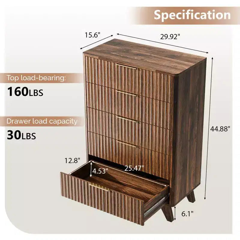 Karl Home Commode 5 Tiroirs Grille Panneaux de Particules P2 Panneaux de Fibres 30 po L.
