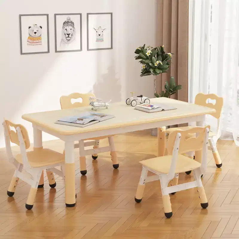 Table et 4 chaises pour enfants à hauteur réglable, motif graffiti, tapis antidérapants en caoutchouc, table d'étude et de jeu, polyvalente pour la lecture, le dessin et les activités en salle de jeux