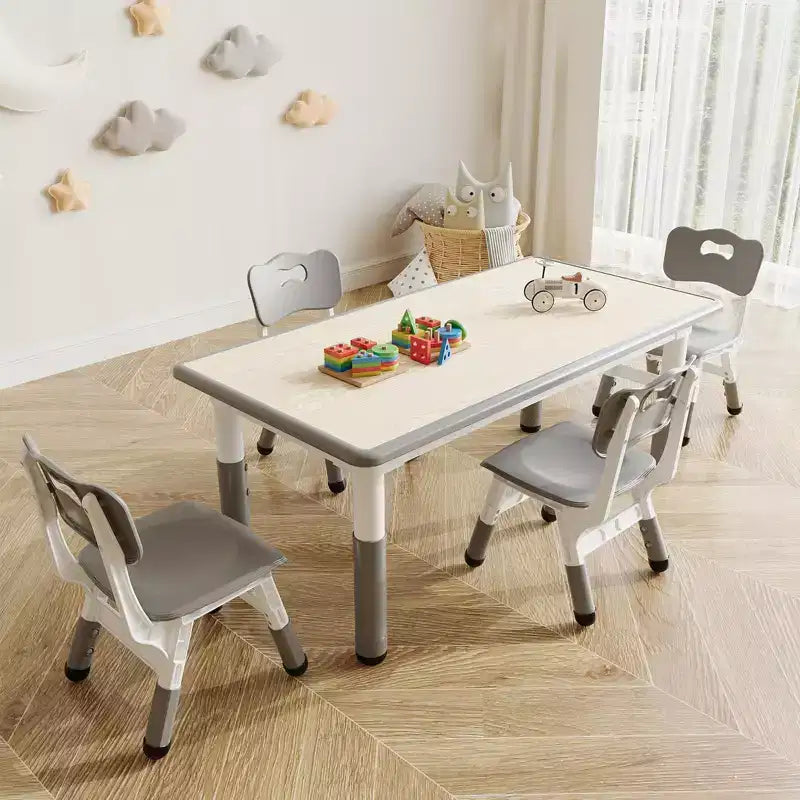 Table et 4 chaises pour enfants à hauteur réglable, motif graffiti, tapis antidérapants en caoutchouc, table d'étude et de jeu, polyvalente pour la lecture, le dessin et les activités en salle de jeux