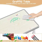 Table et 4 chaises pour enfants à hauteur réglable, motif graffiti, tapis antidérapants en caoutchouc, table d'étude et de jeu, polyvalente pour la lecture, le dessin et les activités en salle de jeux