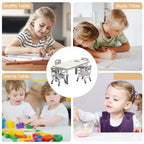 Table et 4 chaises pour enfants à hauteur réglable, motif graffiti, tapis antidérapants en caoutchouc, table d'étude et de jeu, polyvalente pour la lecture, le dessin et les activités en salle de jeux
