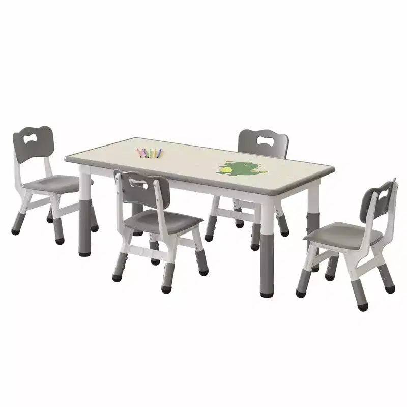 Adjustable Height Kids Table and 4 Chairs Set,Graffiti Design,Non-Slip Rubber Mats,Study Play Table,Versatile for Reading,Drawing&Playroom Activities