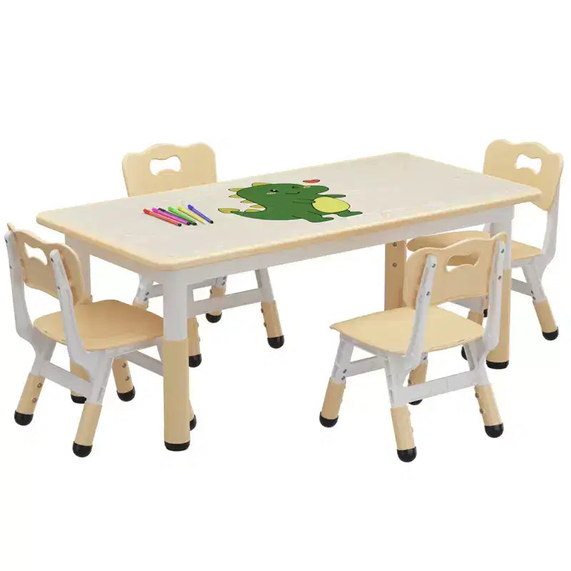 Table et 4 chaises pour enfants à hauteur réglable, motif graffiti, tapis antidérapants en caoutchouc, table d'étude et de jeu, polyvalente pour la lecture, le dessin et les activités en salle de jeux
