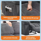 Fauteuil inclinable pivotant et basculant à 360° avec poches latérales, canapé de chambre d'enfant rembourré confortable, cadre en acier pour salon et petit espace.