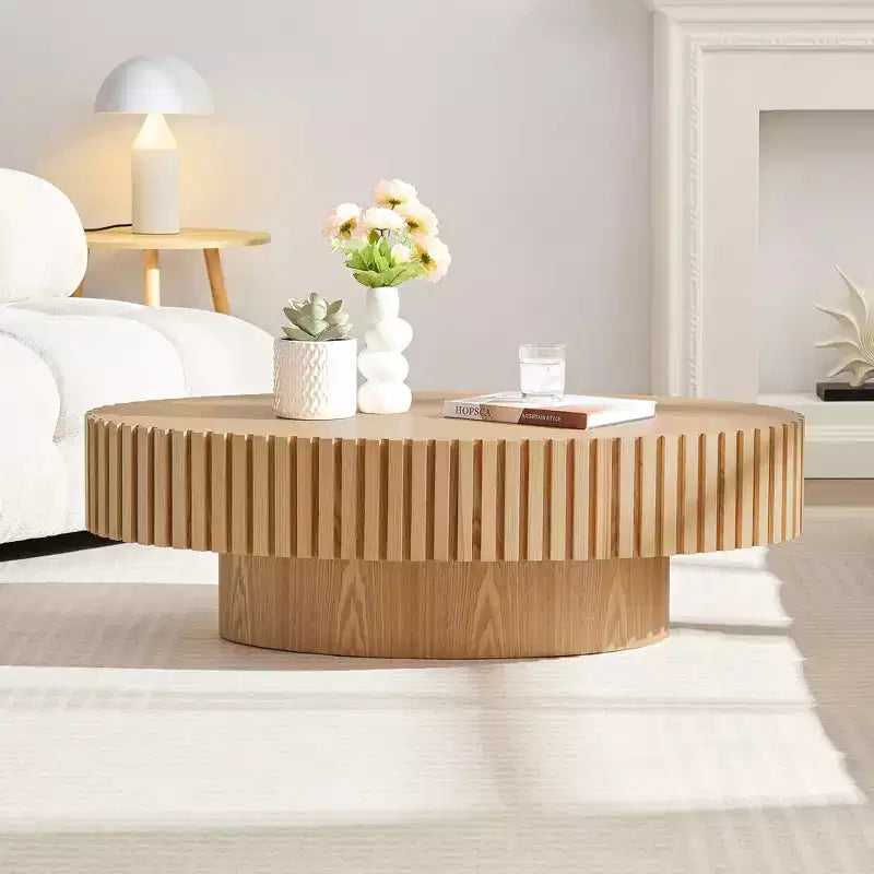 Meuble TV moderne JVNOXK pour téléviseur de 80 pouces avec 3 portes, grand meuble de rangement pour salon, chambre, bois naturel