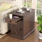 Table d'appoint classique, Table de chevet avec station de recharge, tiroir, armoire de rangement pour salon et chambre - ModernLuxe