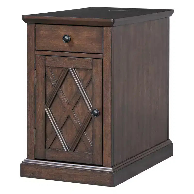 Table d'appoint classique, Table de chevet avec station de recharge, tiroir, armoire de rangement pour salon et chambre - ModernLuxe