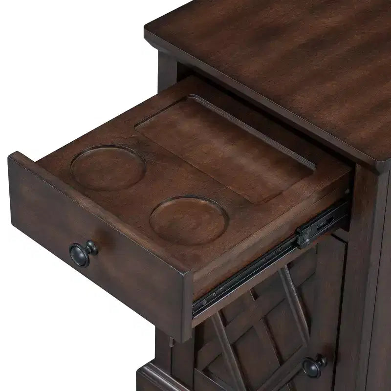 Table d'appoint classique, Table de chevet avec station de recharge, tiroir, armoire de rangement pour salon et chambre - ModernLuxe