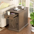 Table d'appoint classique, Table de chevet avec station de recharge, tiroir, armoire de rangement pour salon et chambre - ModernLuxe