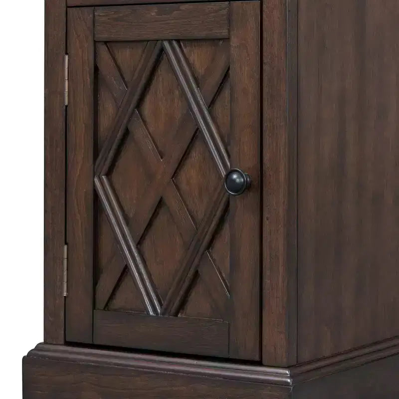 Table d'appoint classique, Table de chevet avec station de recharge, tiroir, armoire de rangement pour salon et chambre - ModernLuxe