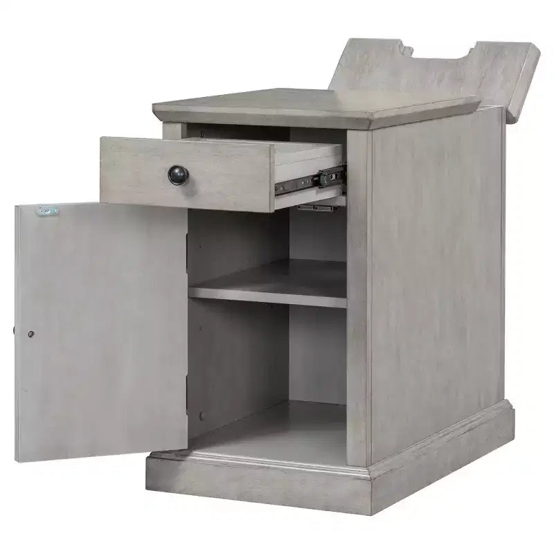 Table d'appoint classique, Table de chevet avec station de recharge, tiroir, armoire de rangement pour salon et chambre - ModernLuxe