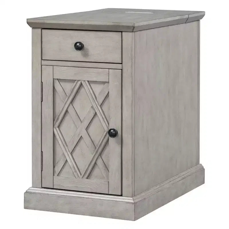 Table d'appoint classique, Table de chevet avec station de recharge, tiroir, armoire de rangement pour salon et chambre - ModernLuxe