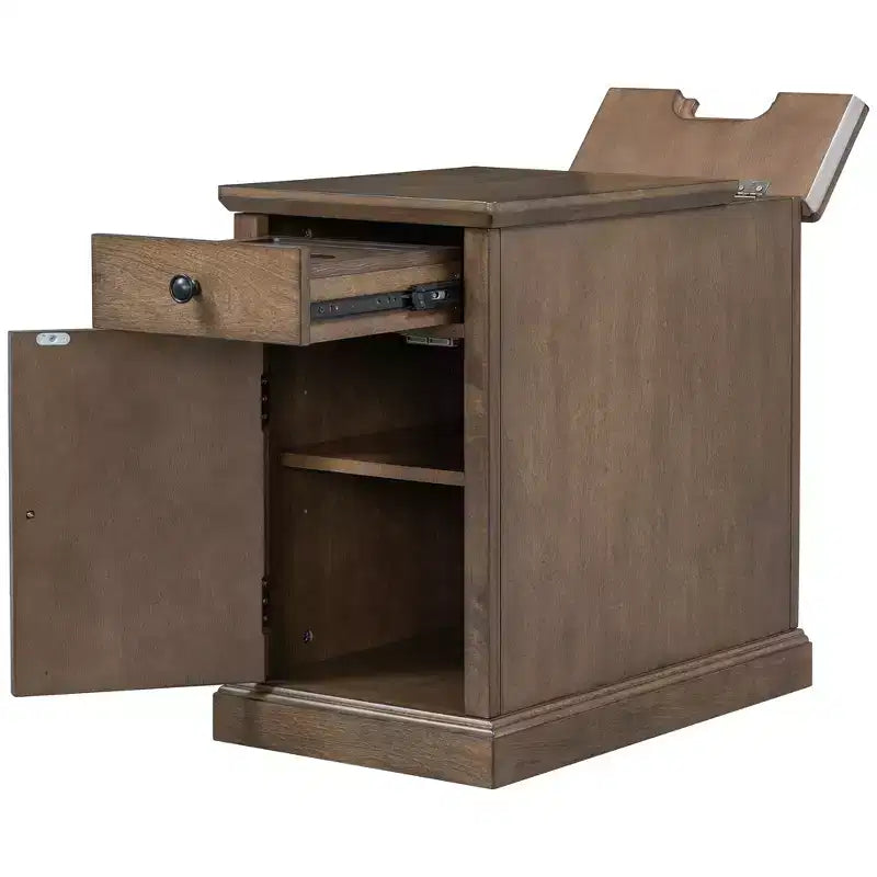 Table d'appoint classique, Table de chevet avec station de recharge, tiroir, armoire de rangement pour salon et chambre - ModernLuxe