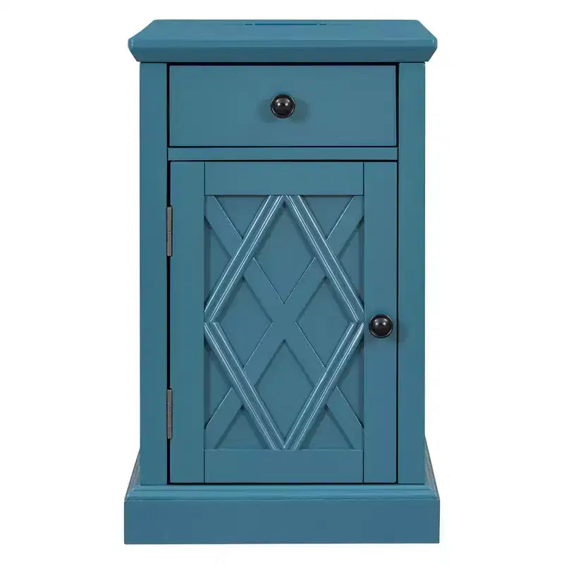 Table d'appoint classique, Table de chevet avec station de recharge, tiroir, armoire de rangement pour salon et chambre - ModernLuxe