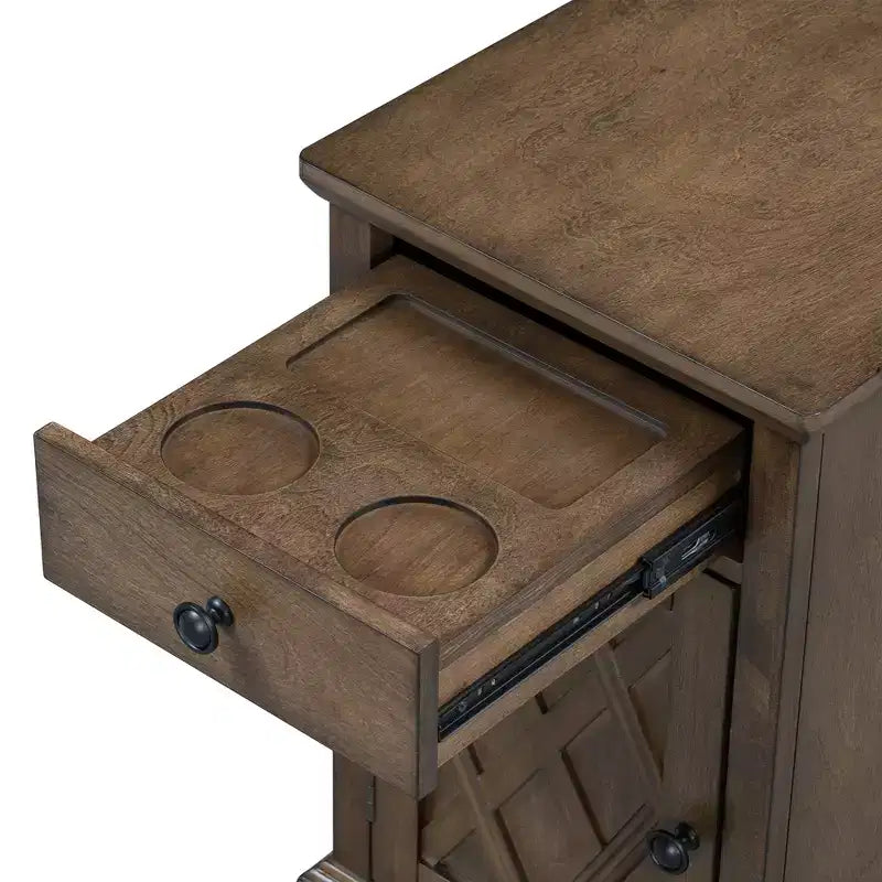 Table d'appoint classique, Table de chevet avec station de recharge, tiroir, armoire de rangement pour salon et chambre - ModernLuxe