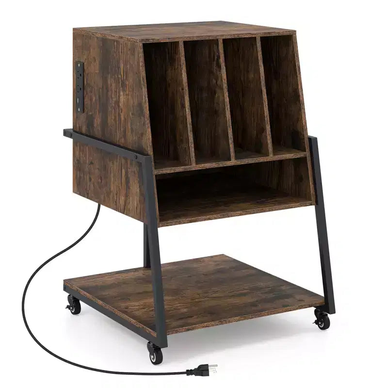 Meuble pour tourne-disque Costway avec station de charge, organisateur de rangement pour disques vinyles, marron rustique/noir
