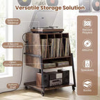 Meuble pour tourne-disque Costway avec station de charge, organisateur de rangement pour disques vinyles, marron rustique/noir