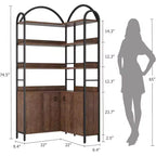 Étagère d'angle en forme de L à 6 niveaux de 188 cm de haut avec armoire, bibliothèque de rangement rustique avec portes pour salon et bureau à domicile, marron
