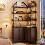 Étagère d'angle en forme de L à 6 niveaux de 188 cm de haut avec armoire, bibliothèque de rangement rustique avec portes pour salon et bureau à domicile, marron