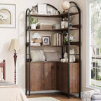 Étagère d'angle en forme de L à 6 niveaux de 188 cm de haut avec armoire, bibliothèque de rangement rustique avec portes pour salon et bureau à domicile, marron