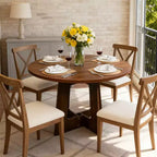 Table de salle à manger ronde de ferme 43,3 po pour 4, Table de cuisine ronde en bois peu encombrante avec base piédestal robuste pour petits espaces et salle à manger
