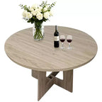 Table de salle à manger ronde de ferme 43,3 po pour 4, Table de cuisine ronde en bois peu encombrante avec base piédestal robuste pour petits espaces et salle à manger