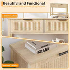 Table console cannelée moderne Acekool avec 2 tiroirs Table de canapé étroite pour entrée avec étagère de rangement pour salon, couloir, hall d'entrée Burlywood