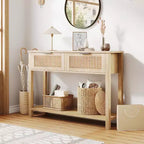 Table console cannelée moderne Acekool avec 2 tiroirs Table de canapé étroite pour entrée avec étagère de rangement pour salon, couloir, hall d'entrée Burlywood