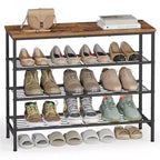 VASAGLE Shoe Rack, Shoe Storage Rack for Closet, Free Standing Metal Organizer Shelf, 4 Tiers, for 1216 Pairs, Rustic Brown and Ink Black