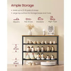 VASAGLE Meuble à chaussures, Étagère de rangement pour chaussures de placard, Étagère de rangement en métal sur pied, 4 niveaux, pour 12-16 paires, Marron rustique et Noir encre