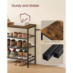 VASAGLE Meuble à chaussures, Étagère de rangement pour chaussures de placard, Étagère de rangement en métal sur pied, 4 niveaux, pour 12-16 paires, Marron rustique et Noir encre