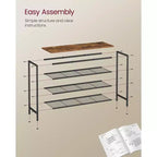 VASAGLE Meuble à chaussures, Étagère de rangement pour chaussures de placard, Étagère de rangement en métal sur pied, 4 niveaux, pour 12-16 paires, Marron rustique et Noir encre