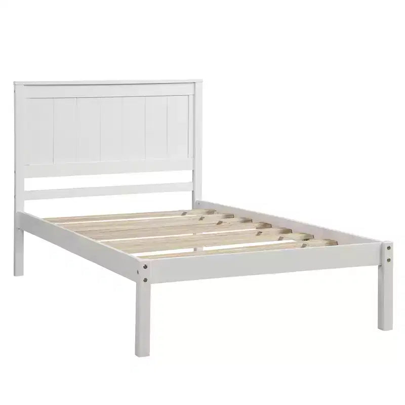 Lit plateforme double FAMYYT avec tête de lit, assemblage facile, blanc
