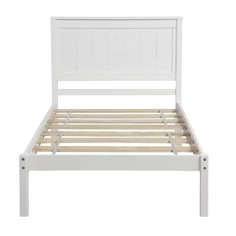 Lit plateforme double FAMYYT avec tête de lit, assemblage facile, blanc