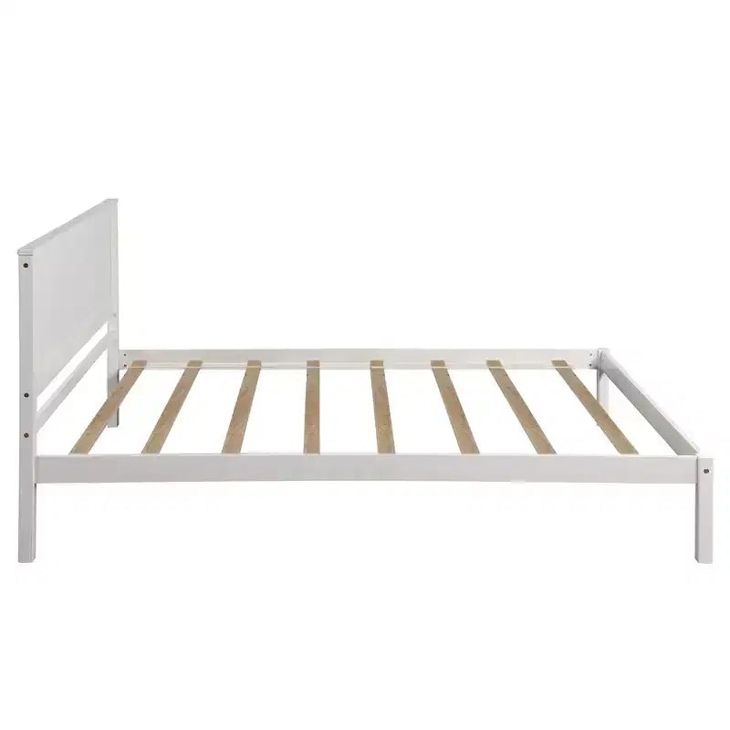 Lit plateforme double FAMYYT avec tête de lit, assemblage facile, blanc