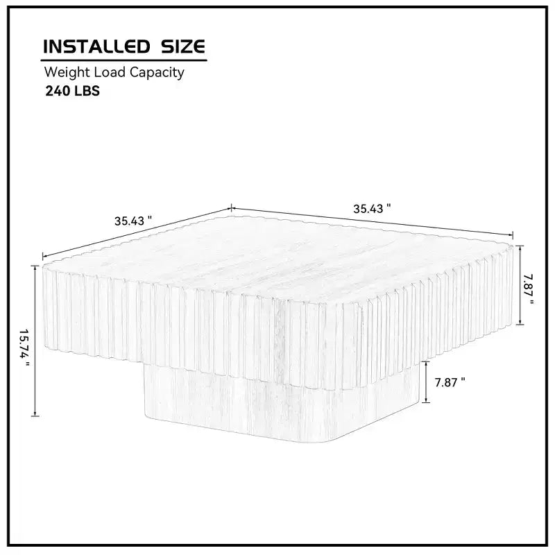 JVNOXK Table basse tambour carrée moderne faite à la main de 90 cm pour salon, avec piédestal robuste en MDF, naturel