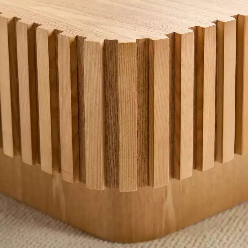 JVNOXK Table basse tambour carrée moderne faite à la main de 90 cm pour salon, avec piédestal robuste en MDF, naturel