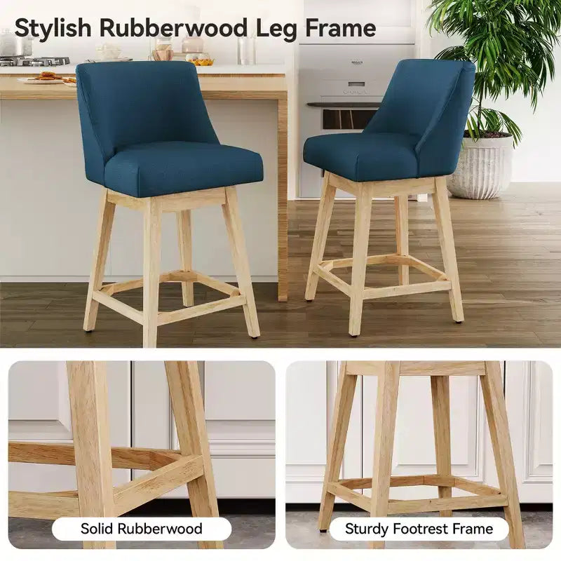 Tabourets de bar à hauteur de comptoir Dyonery en bois avec repose-pieds carré