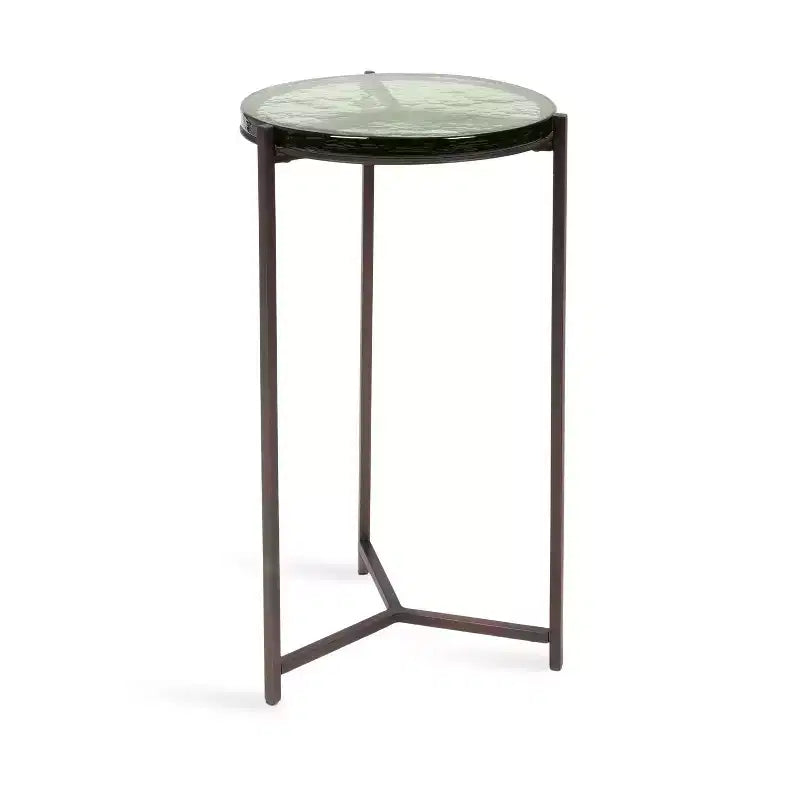 Kate and Laurel Aguilar Glass and Metal Side Table, Green and Bronze, 13x13x24