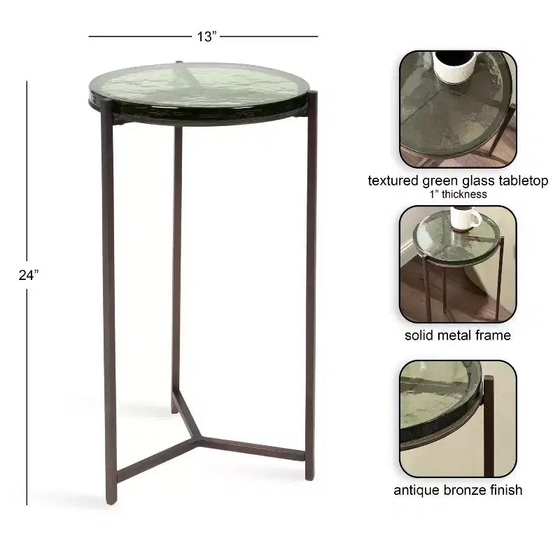 Table d'appoint Kate and Laurel Aguilar en verre et métal, vert et bronze, 13x13x24