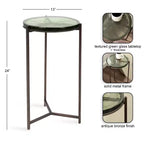 Table d'appoint Kate and Laurel Aguilar en verre et métal, vert et bronze, 13x13x24