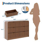 Commode 6 tiroirs cannelée, commode de chambre moderne avec bords arrondis, finition bois, grand meuble de rangement pour chambre, salon et couloir