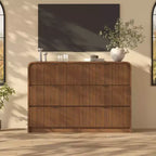 Commode 6 tiroirs cannelée, commode de chambre moderne avec bords arrondis, finition bois, grand meuble de rangement pour chambre, salon et couloir