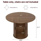 Table de salle à manger ronde de 119 cm pour 4 personnes, table de cuisine moderne avec étagère de rangement à 2 niveaux et porte coulissante en bois, meuble gain de place pour la maison