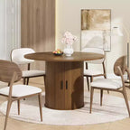 Table de salle à manger ronde de 119 cm pour 4 personnes, table de cuisine moderne avec étagère de rangement à 2 niveaux et porte coulissante en bois, meuble gain de place pour la maison