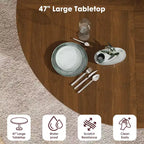 Table de salle à manger ronde de 119 cm pour 4 personnes, table de cuisine moderne avec étagère de rangement à 2 niveaux et porte coulissante en bois, meuble gain de place pour la maison