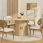 Table de salle à manger ronde de 119 cm pour 4 personnes, table de cuisine moderne avec étagère de rangement à 2 niveaux et porte coulissante en bois, meuble gain de place pour la maison