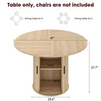 Table de salle à manger ronde de 119 cm pour 4 personnes, table de cuisine moderne avec étagère de rangement à 2 niveaux et porte coulissante en bois, meuble gain de place pour la maison